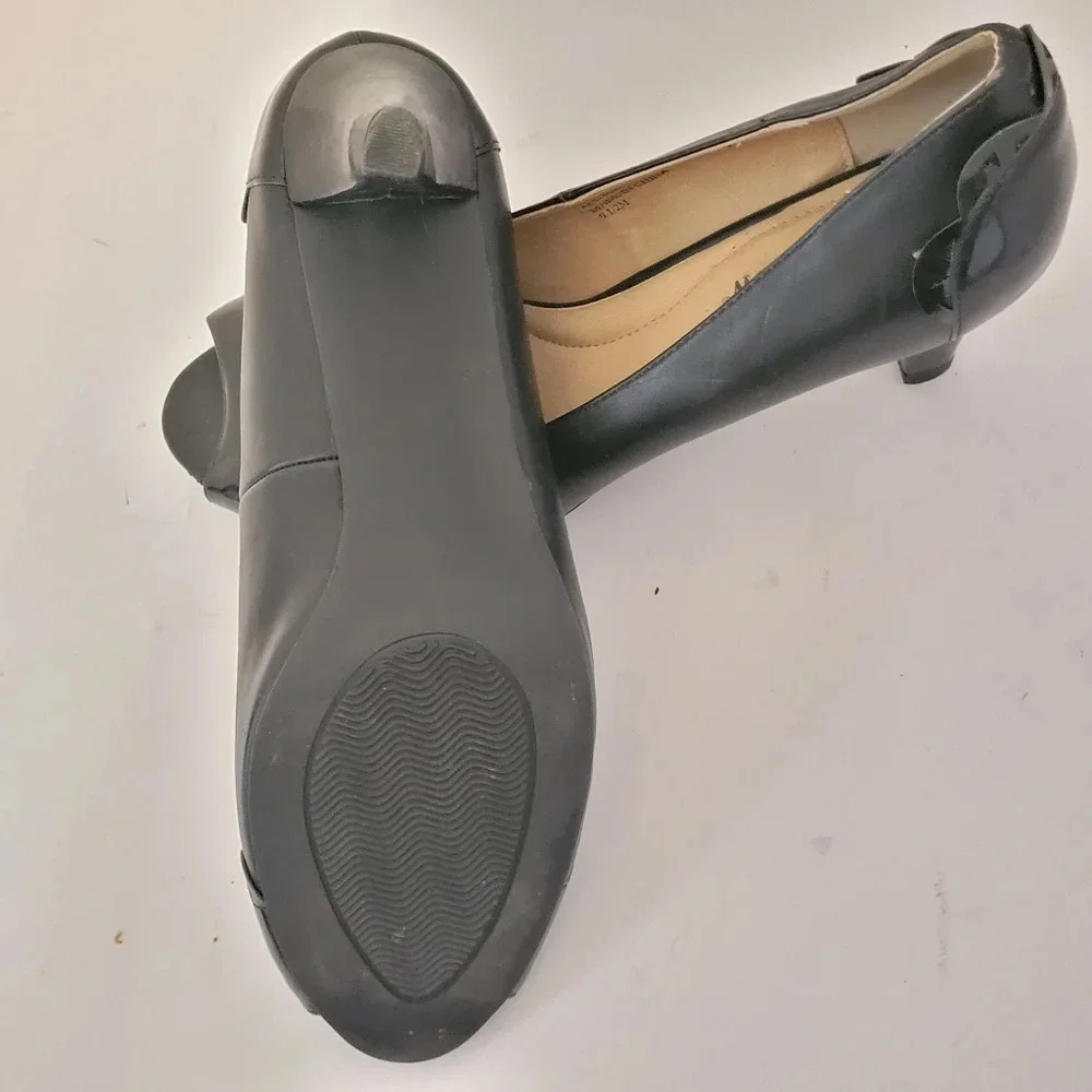 9.5 9 1/2 Comfortview Patent Leather Trim Peep Toe Heels‎ Pump 9.5M Black